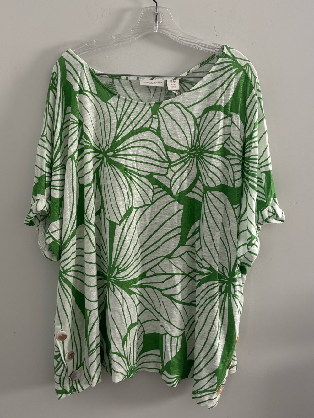 🍋Christian Siriano Green & White Floral Dolman Sleeve Top - Picture 2 of 9